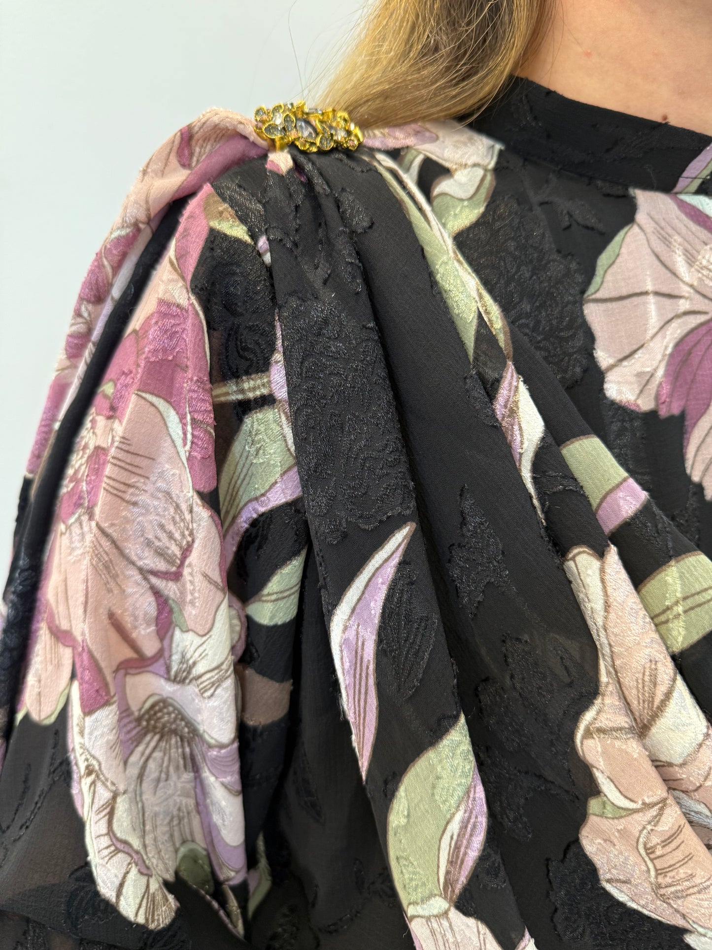 Black Floral Drape Dress