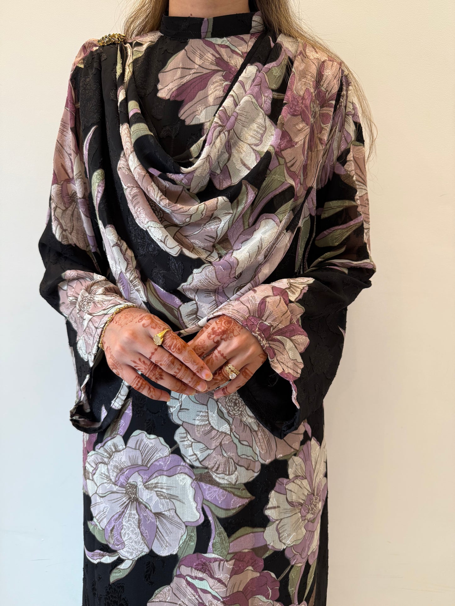 Black Floral Drape Dress