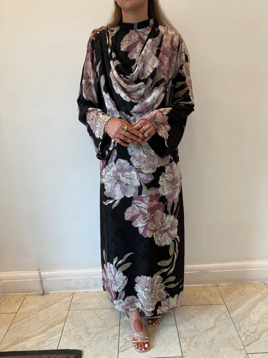 Black Floral Drape Dress